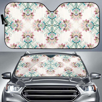 Square Floral Indian Flower Pattern Car Auto Sun Shades 102507 - YourCarButBetter