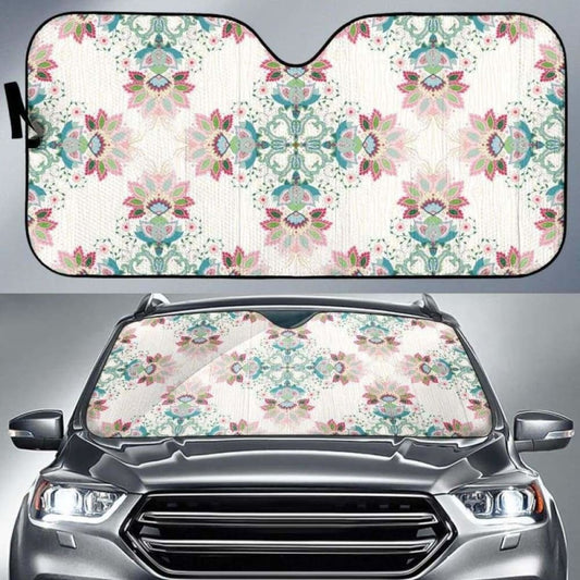 Square Floral Indian Flower Pattern Car Auto Sun Shades 102507 - YourCarButBetter