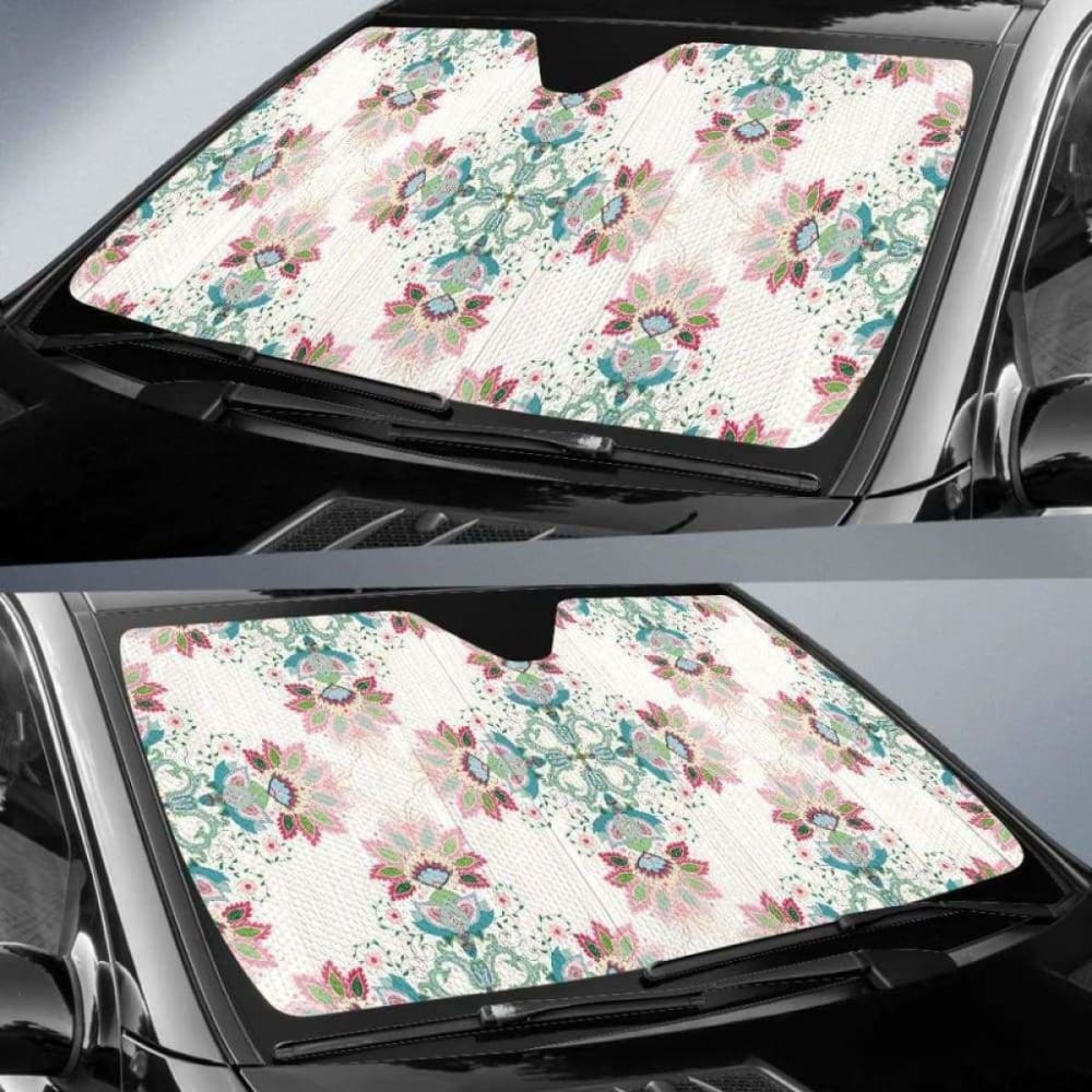 Square Floral Indian Flower Pattern Car Auto Sun Shades 102507 - YourCarButBetter