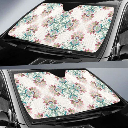 Square Floral Indian Flower Pattern Car Auto Sun Shades 102507 - YourCarButBetter