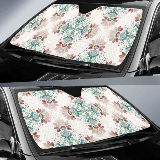 Square Floral Indian Flower Pattern Car Auto Sun Shades 102507 - YourCarButBetter