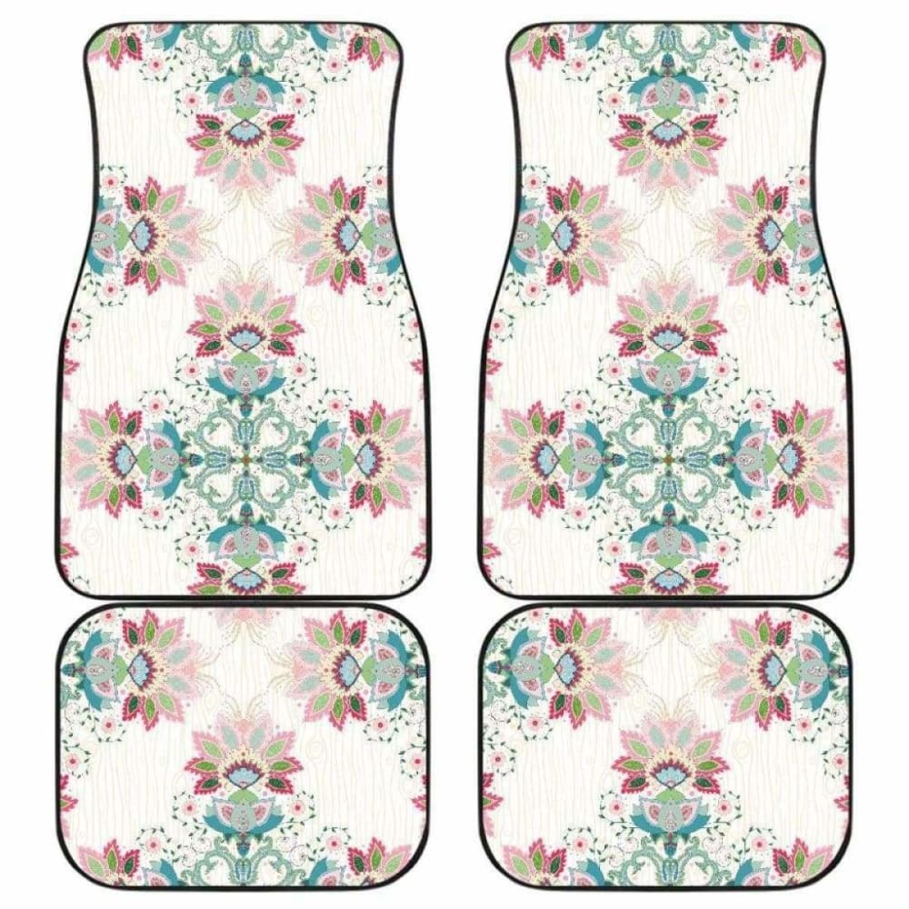 Square Floral Indian Flower Pattern Front And Back Car Mats 153908 - YourCarButBetter