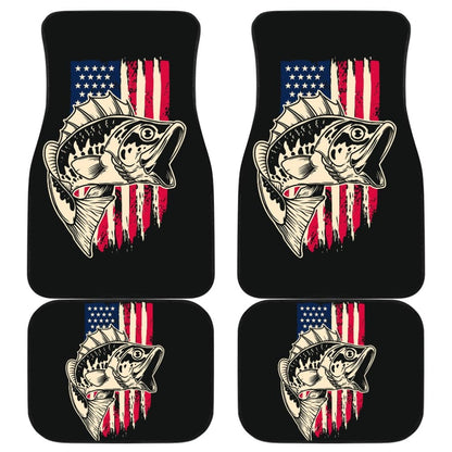 Stars And Stripes Largemouth Bass Fishing Custom American Flag Car Floor Mats 211604 - YourCarButBetter