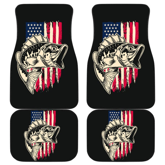 Stars And Stripes Largemouth Bass Fishing Custom American Flag Car Floor Mats 211604 - YourCarButBetter