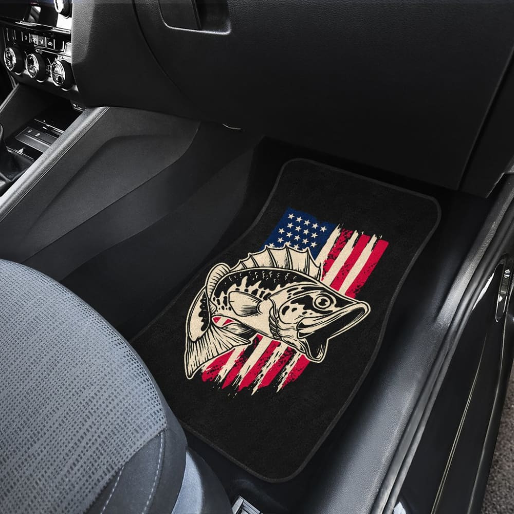 Stars And Stripes Largemouth Bass Fishing Custom American Flag Car Floor Mats 211604 - YourCarButBetter