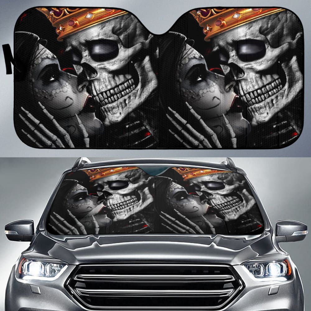 Sugar King And Queen Skull Kissing The Dead Car Auto Sun Shades 212001 - YourCarButBetter