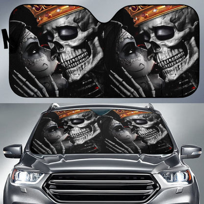 Sugar King And Queen Skull Kissing The Dead Car Auto Sun Shades 212001 - YourCarButBetter