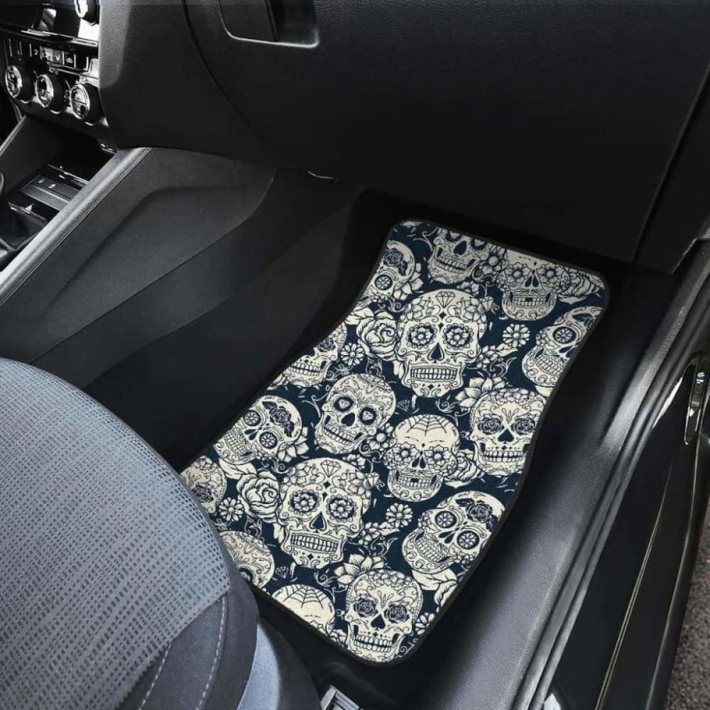 Sugar Skull Black White Pattern Front And Back Car Mats 101207