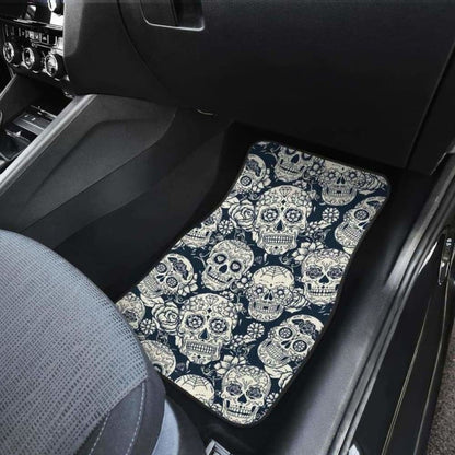 Sugar Skull Black White Pattern Front And Back Car Mats 101207