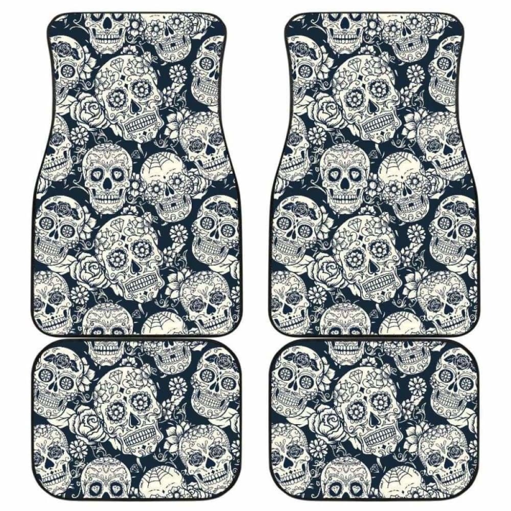 Sugar Skull Black White Pattern Front And Back Car Mats 101207