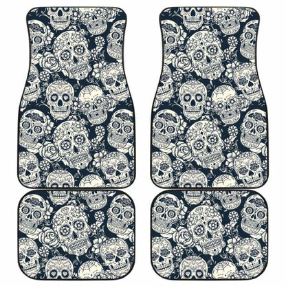 Sugar Skull Black White Pattern Front And Back Car Mats 101207