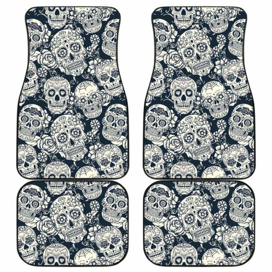 Sugar Skull Black White Pattern Front And Back Car Mats 101207