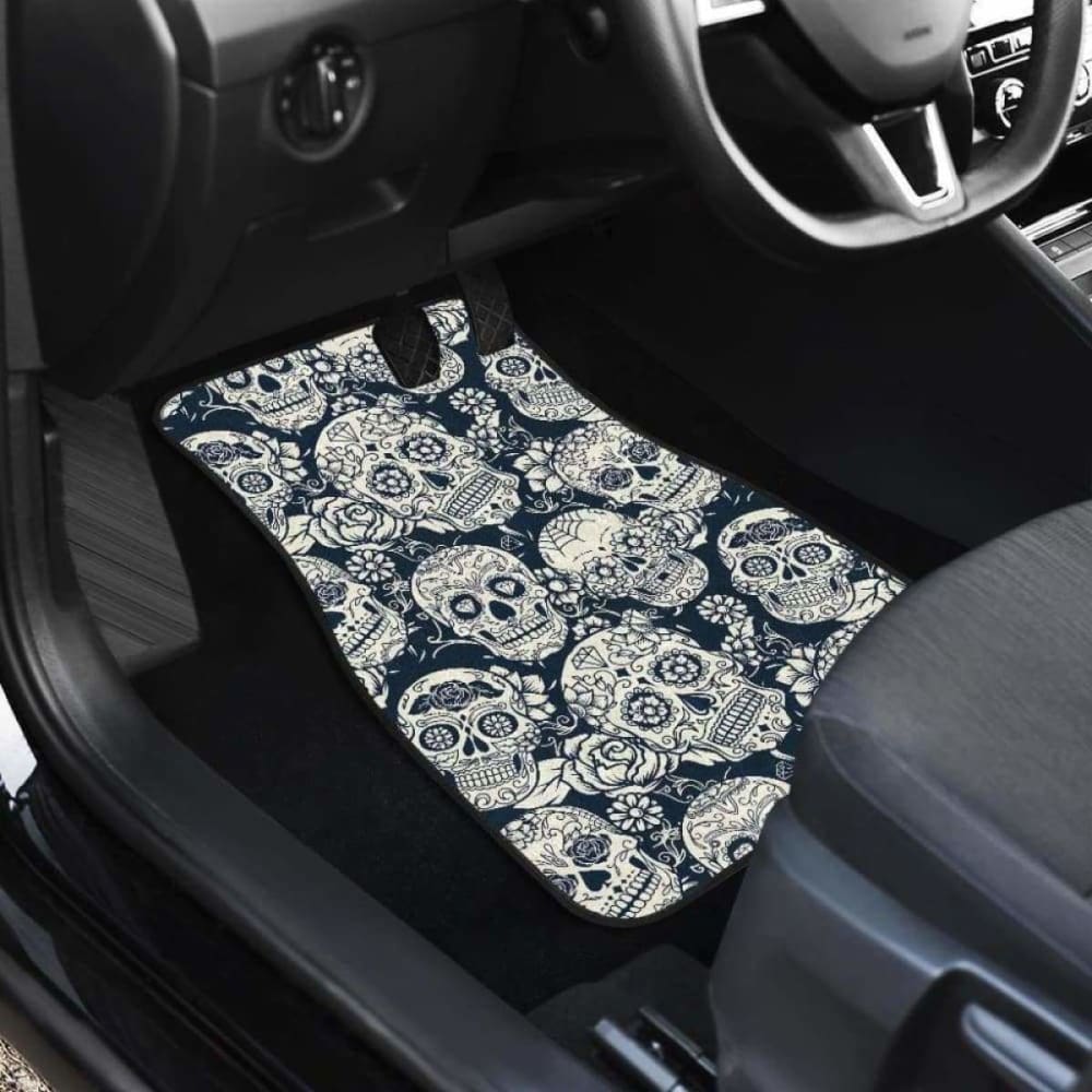 Sugar Skull Black White Pattern Front And Back Car Mats 101207