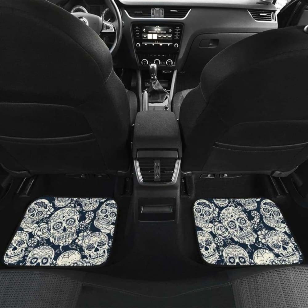 Sugar Skull Black White Pattern Front And Back Car Mats 101207