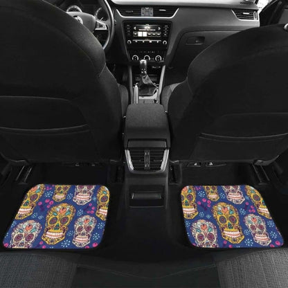 Sugar Skull Flower Pattern Front And Back Car Mats 101207