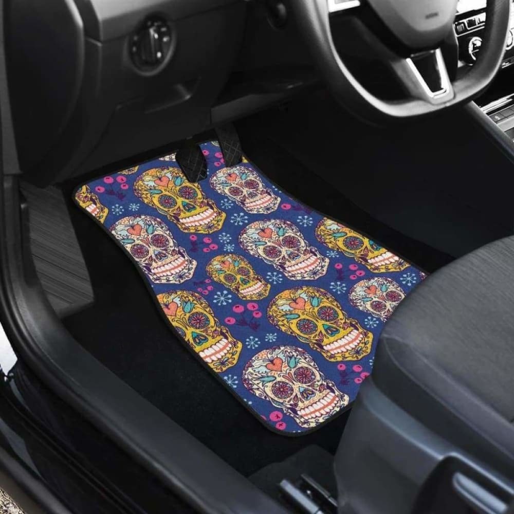 Sugar Skull Flower Pattern Front And Back Car Mats 101207