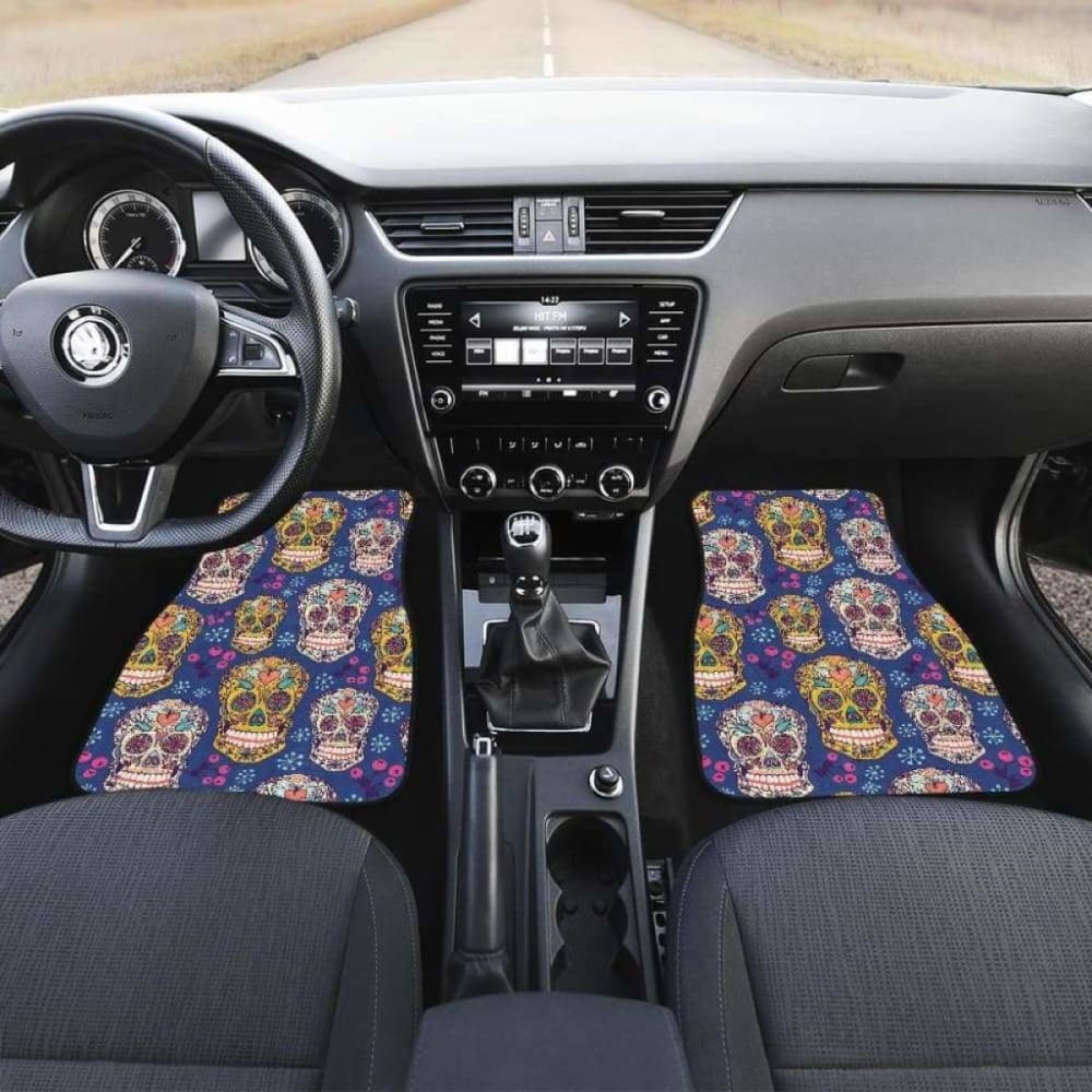 Sugar Skull Flower Pattern Front And Back Car Mats 101207