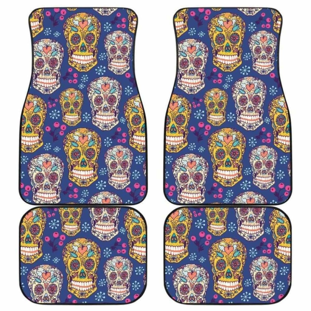 Sugar Skull Flower Pattern Front And Back Car Mats 101207
