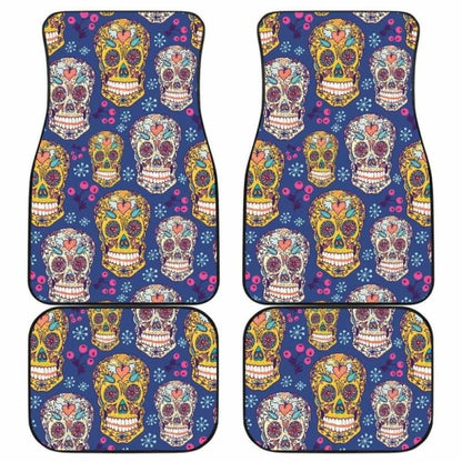 Sugar Skull Flower Pattern Front And Back Car Mats 101207