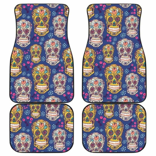 Sugar Skull Flower Pattern Front And Back Car Mats 101207