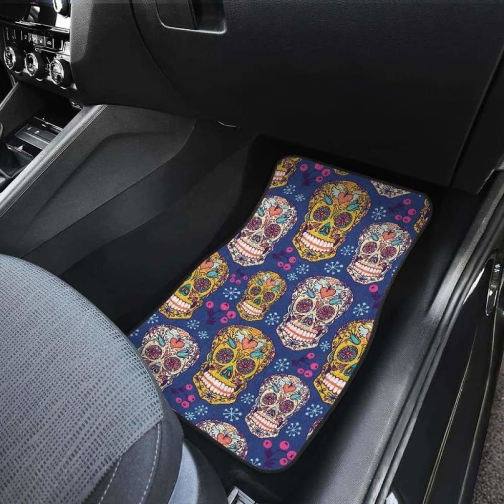 Sugar Skull Flower Pattern Front And Back Car Mats 101207