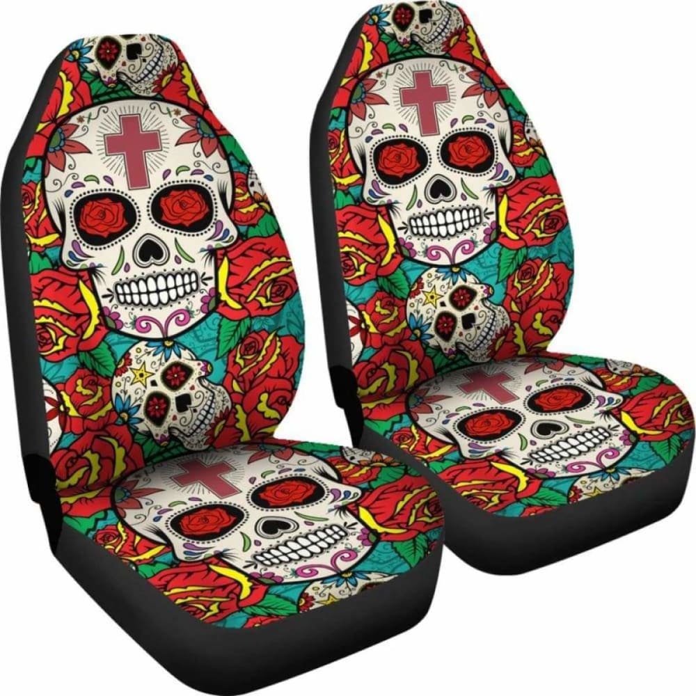 Sugar Skull Red Rose Seat Covers 101207