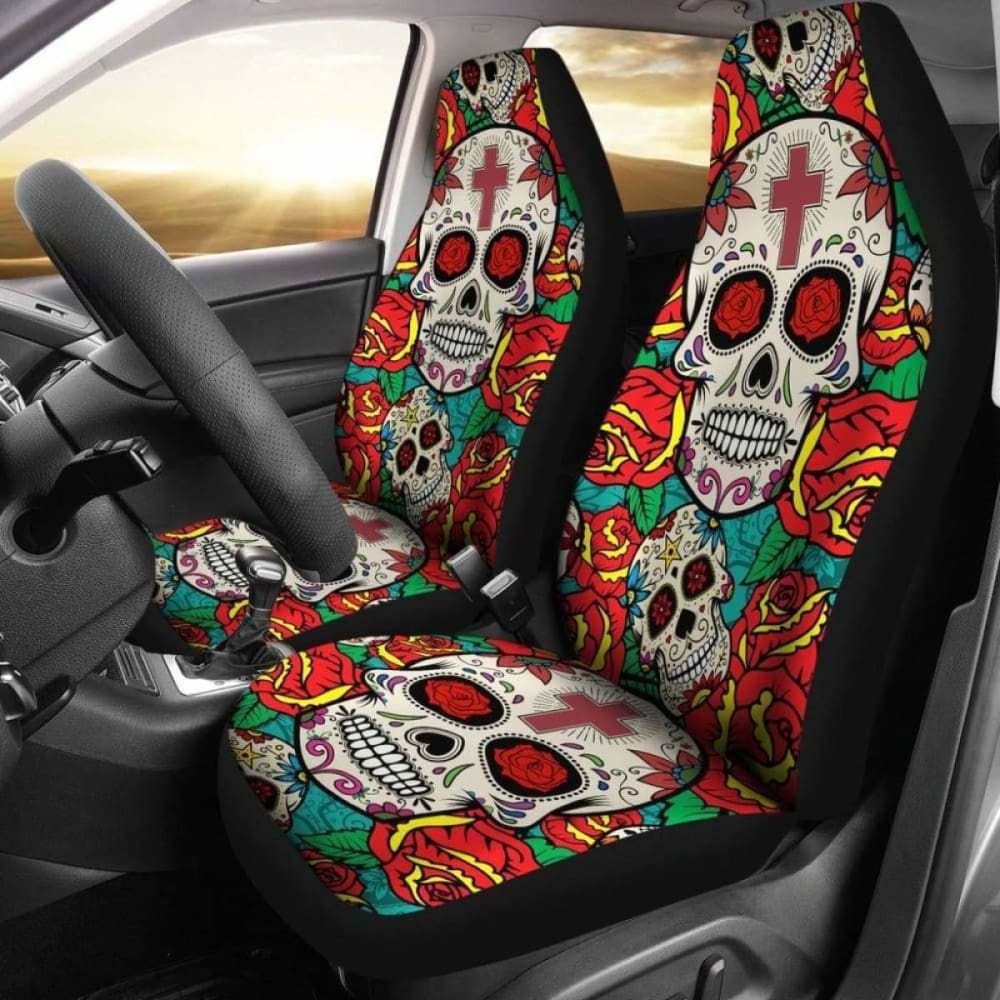 Sugar Skull Red Rose Seat Covers 101207