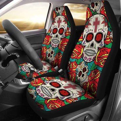 Sugar Skull Red Rose Seat Covers 101207