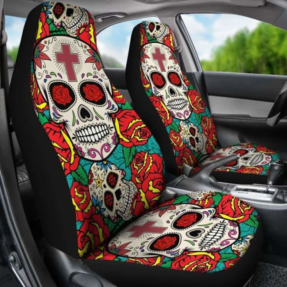 Sugar Skull Red Rose Seat Covers 101207