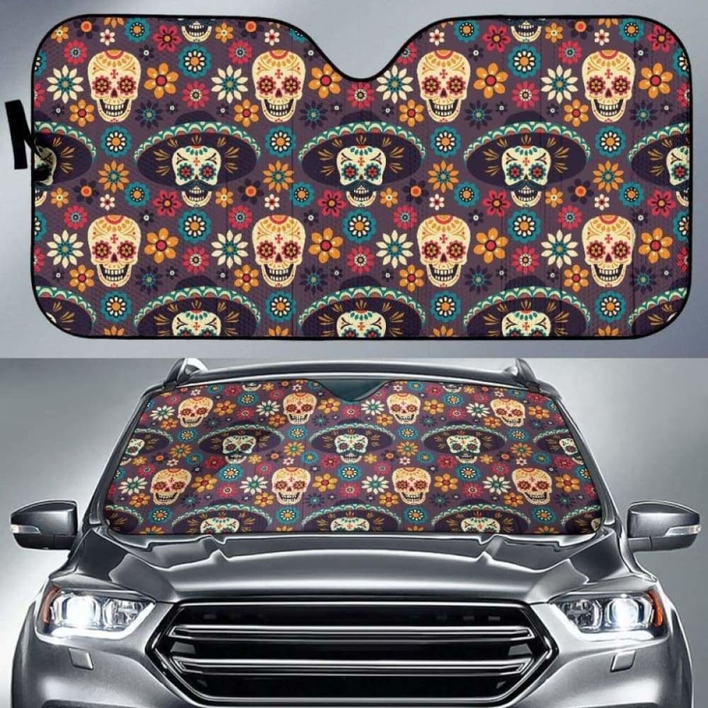 Sugar Skulls Flower Maxican Pattern Car Auto Sun Shades 172609 - YourCarButBetter