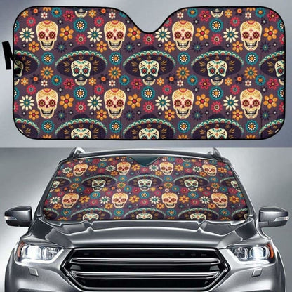 Sugar Skulls Flower Maxican Pattern Car Auto Sun Shades 172609 - YourCarButBetter