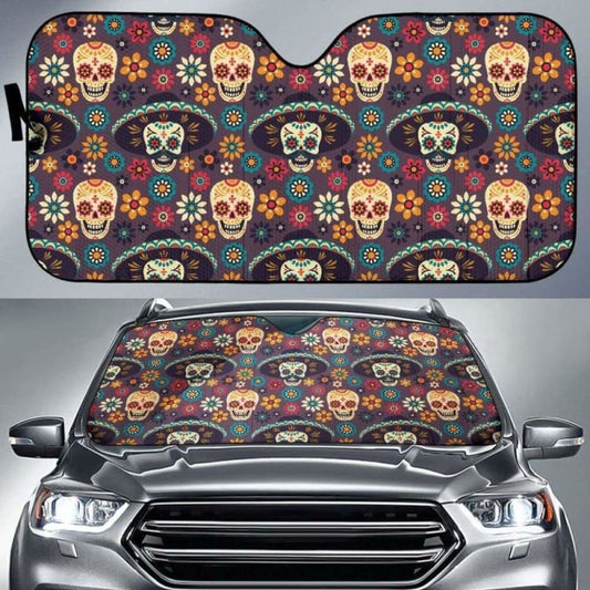 Sugar Skulls Flower Maxican Pattern Car Auto Sun Shades 172609 - YourCarButBetter