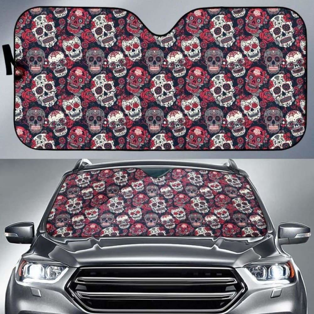 Sugar Skulls Roses Car Sun Shades 102507 - YourCarButBetter