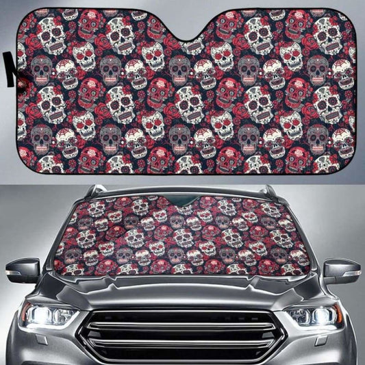 Sugar Skulls Roses Car Sun Shades 102507 - YourCarButBetter