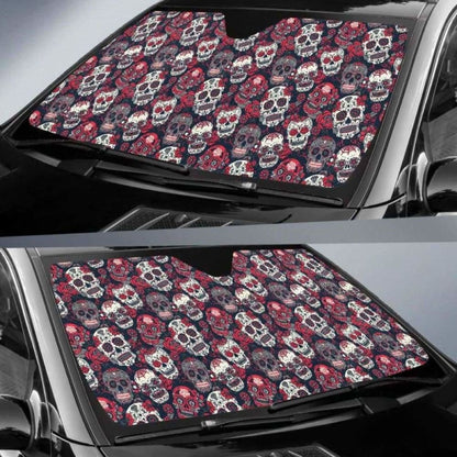 Sugar Skulls Roses Car Sun Shades 102507 - YourCarButBetter