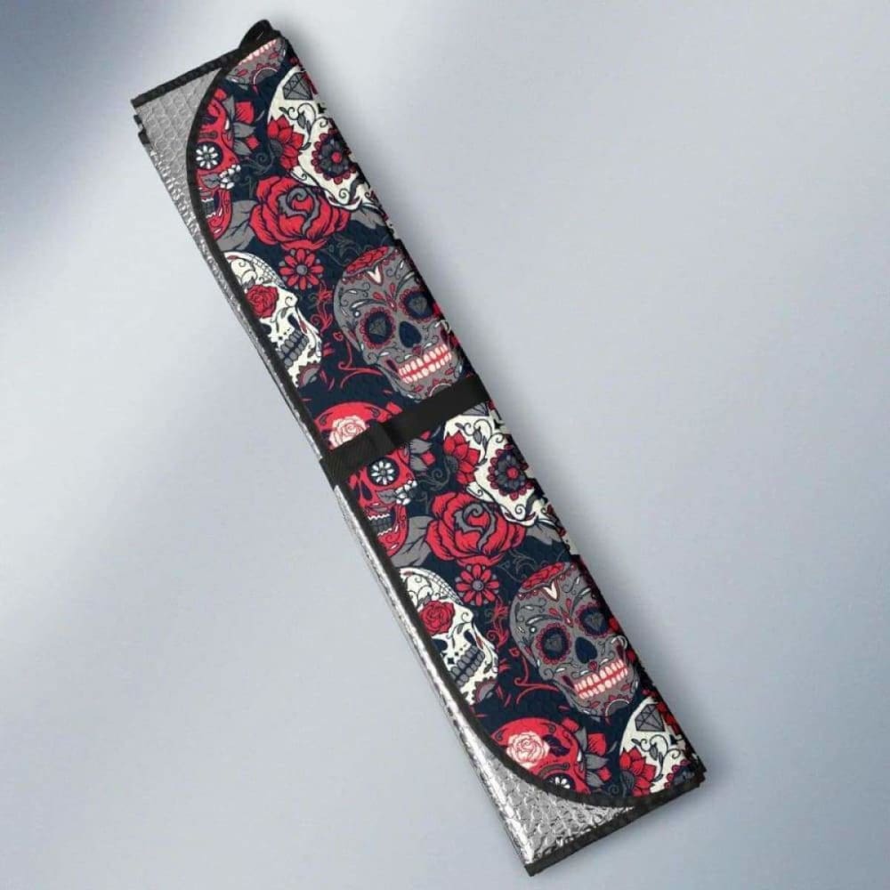 Sugar Skulls Roses Car Sun Shades 102507 - YourCarButBetter