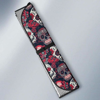 Sugar Skulls Roses Car Sun Shades 102507 - YourCarButBetter