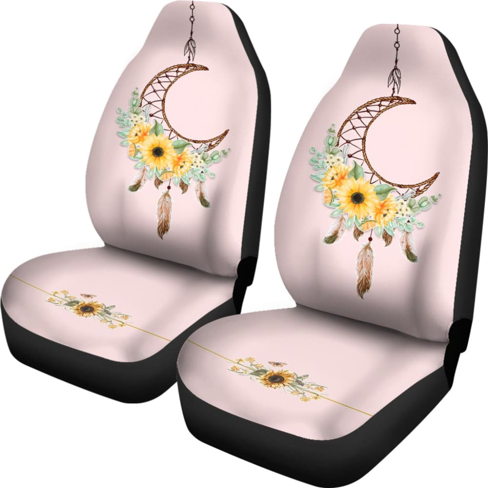 Sunflower Dream Catcher Feather Pink Printed Car Seat Covers 212003 - YourCarButBetter