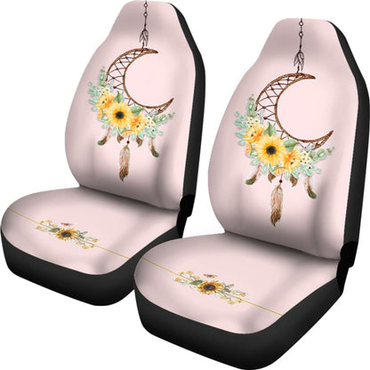 Sunflower Dream Catcher Feather Pink Printed Car Seat Covers 212003 - YourCarButBetter