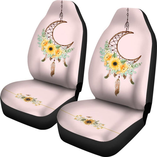 Sunflower Dream Catcher Feather Pink Printed Car Seat Covers 212003 - YourCarButBetter
