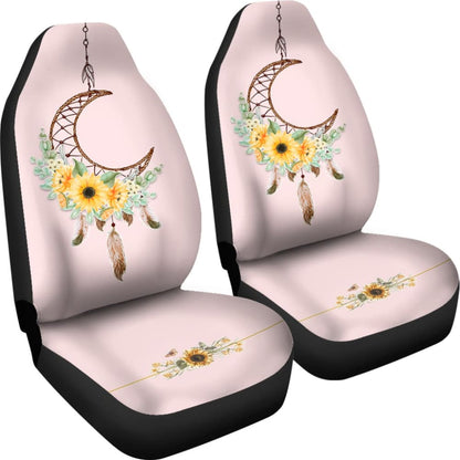 Sunflower Dream Catcher Feather Pink Printed Car Seat Covers 212003 - YourCarButBetter