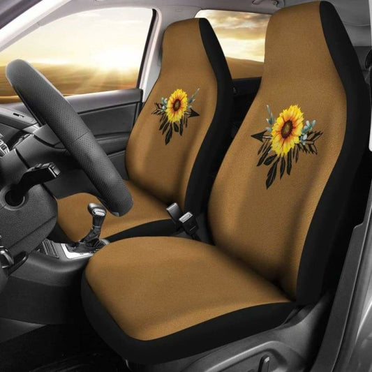 Sunflower Dream Catcher On Medium Brown Suede Colored Background Car Seat Covers 105905 - YourCarButBetter