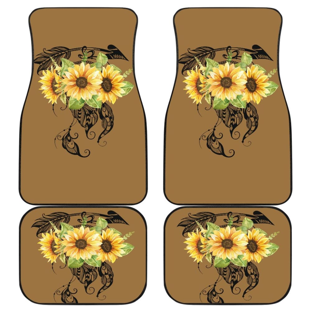 Sunflower Dreamcatcher Boho Design On Brown Colored Background Car Floor Mats 211402