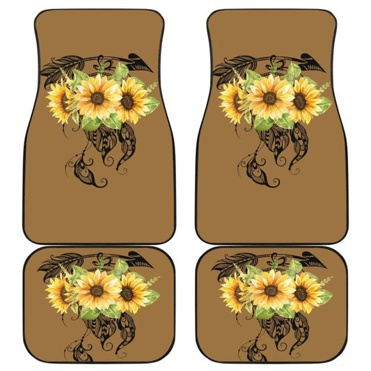 Sunflower Dreamcatcher Boho Design On Brown Colored Background Car Floor Mats 211402
