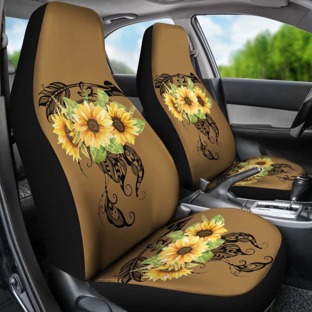 Sunflower Dreamcatcher Boho Design On Brown Colored Background Car Seat Covers 211402