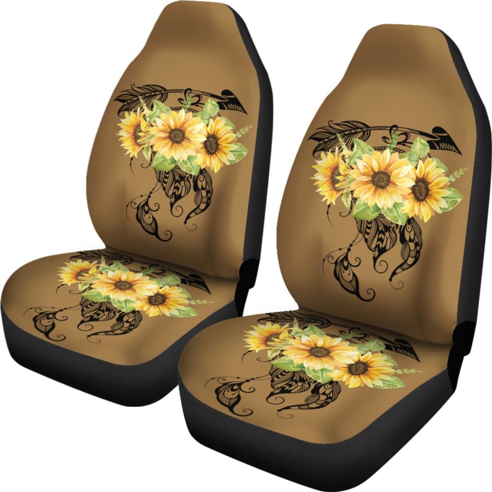 Sunflower Dreamcatcher Boho Design On Brown Colored Background Car Seat Covers 211402