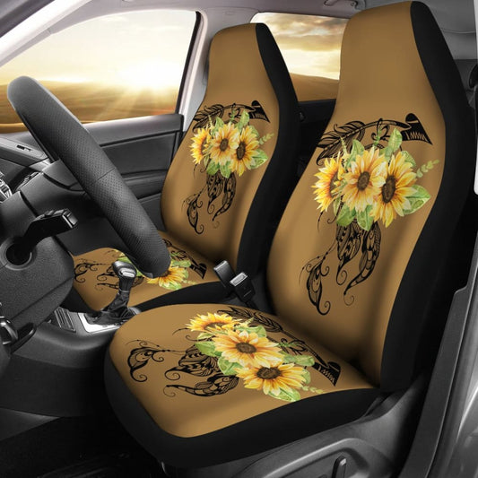 Sunflower Dreamcatcher Boho Design On Brown Colored Background Car Seat Covers 211402