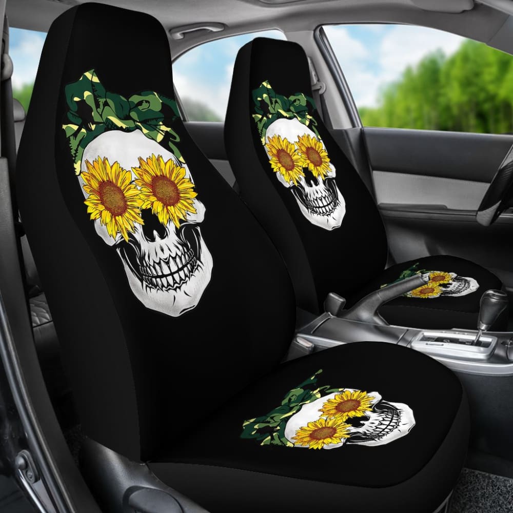 Sunflower Skull Camouflage Bandana Car Seat Covers 210403 - YourCarButBetter