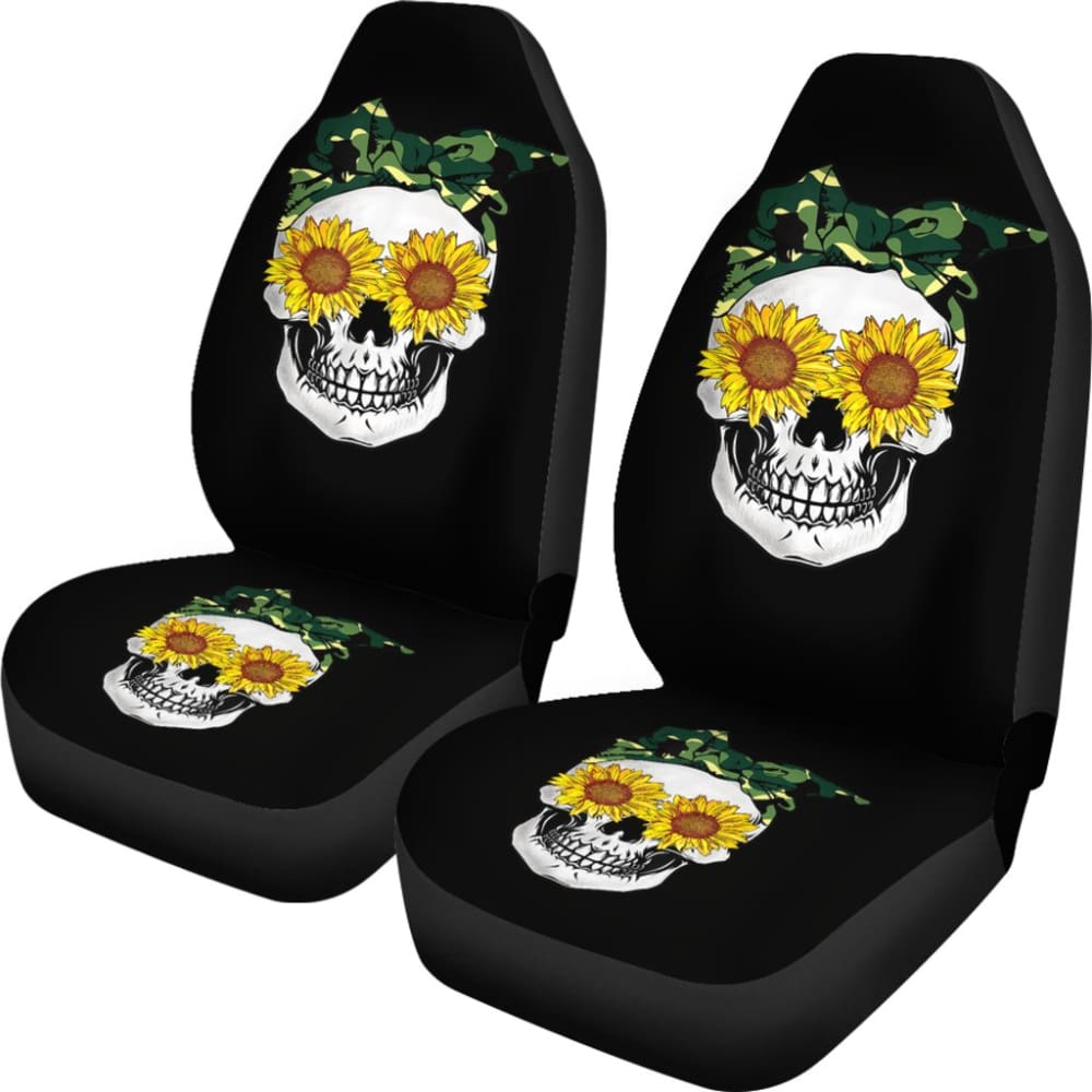 Sunflower Skull Camouflage Bandana Car Seat Covers 210403 - YourCarButBetter