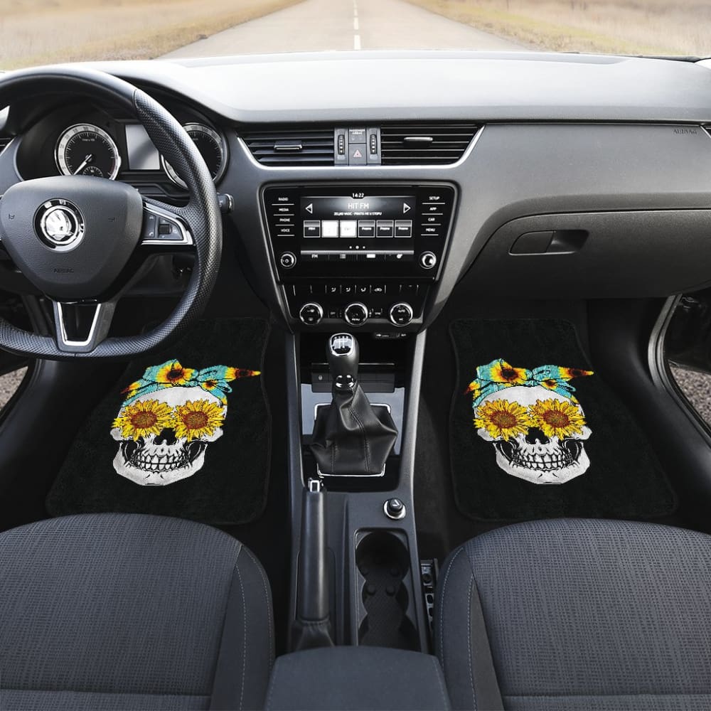 Sunflower Skull Floral Bandana Car Floor Mats 210403 - YourCarButBetter